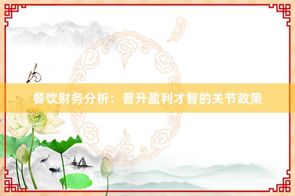 餐饮财务分析：晋升盈利才智的关节政策
